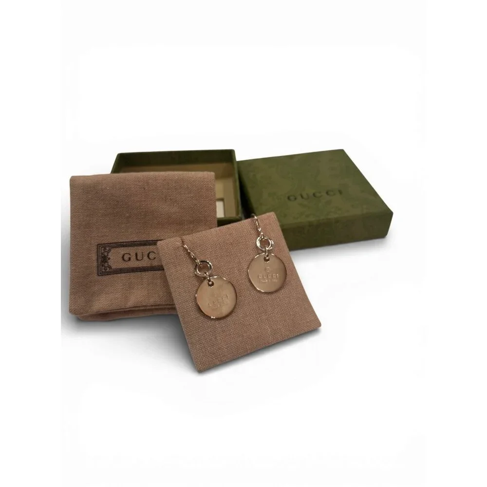 Gucci Sterling Silver Trademark Round Drop Earrings NIB w Box & Dust Pouch - Picture 4 of 7
